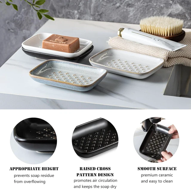 Alt view image 7 of 7 - CozyNestFinds Soap Dish, Shower Soap Holder, Ceramic Soap Dishes for Bar Soap Sponge Shampoo, Soap Saver Tray for Bathroom Kitchen Sink Counter, 5.5 Inch, Black