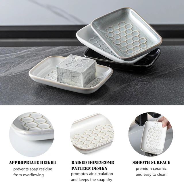 Alt view image 4 of 7 - CozyNestFinds Soap Dish for Shower, Bar Soap Holder, Ceramic Soap Dishes for Bar Soap, Sponge Holder Soap Saver Soap Tray for Bathroom Kitchen Sink, 5.5 Inch, Beige
