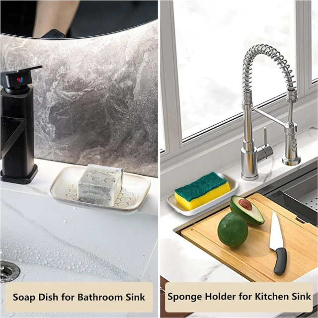 Alt view image 7 of 7 - CozyNestFinds Soap Dish for Shower, Bar Soap Holder, Ceramic Soap Dishes for Bar Soap, Sponge Holder Soap Saver Soap Tray for Bathroom Kitchen Sink, 5.5 Inch, Beige