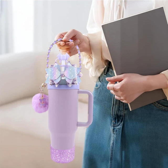 Alt view image 4 of 7 - CozyNestFinds Bling Accessories for Stanley Cup 40oz & 30oz Tumbler including Silicone Cute Bow Straw Topper Cover, Silicone Boot for Stanley Cup,Leather Water Bottle Handle Strap, Charms