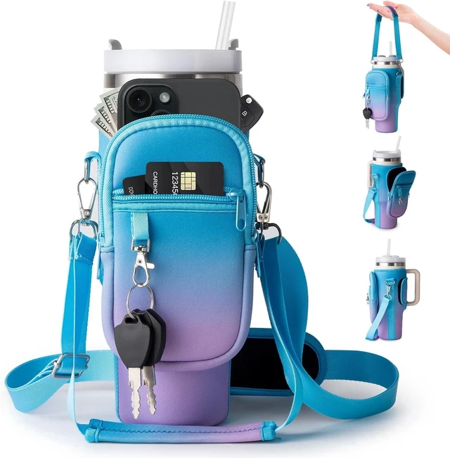 Main image of CozyNestFinds Water Bottle Carrier Bag for Stanley Cup 40/30oz with Phone Holder Pockets,Neoprene Water Bottle Cross-body Bag with Adjustable Shoulder & Hand Strap Stanley Cup Accessories