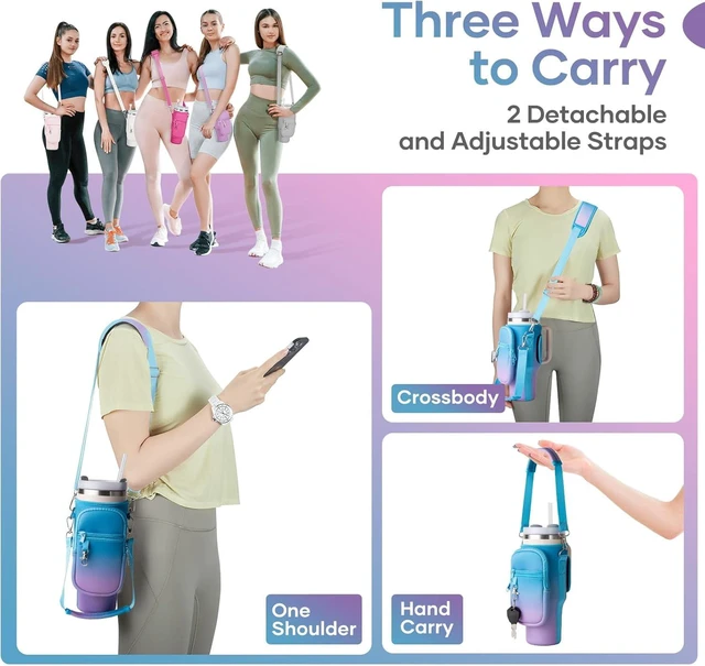 Alt view image 4 of 7 - CozyNestFinds Water Bottle Carrier Bag for Stanley Cup 40/30oz with Phone Holder Pockets,Neoprene Water Bottle Cross-body Bag with Adjustable Shoulder & Hand Strap Stanley Cup Accessories