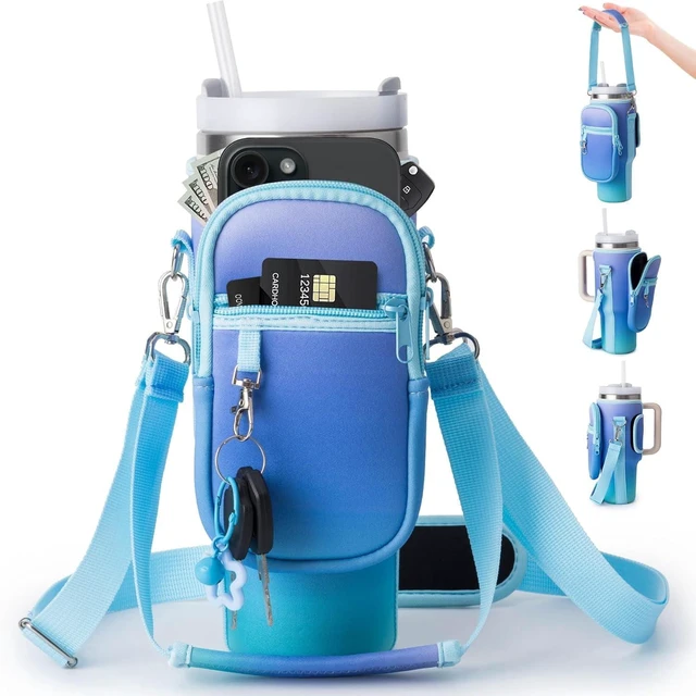 Main image of CozyNestFinds Water Bottle Carrier Bag for Stanley Cup 40/30oz with Phone Holder Pockets,Neoprene Water Bottle Cross-body Bag with Adjustable Shoulder & Hand Strap Stanley Cup Accessories