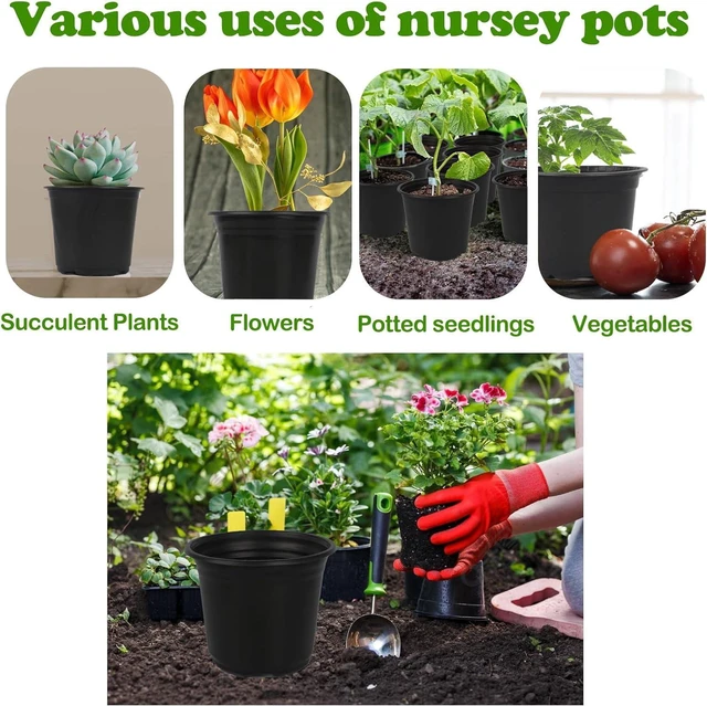 Alt view image 7 of 7 - CozyNF 100 Packs 4 5 6 Inch Nursery Pots, Plastic Nursery Pots for Plants with Drainage Holes, Seed Starting Garden Pots of Flower Plant Container for Succulents, Transplanting (100, 4 Inch)