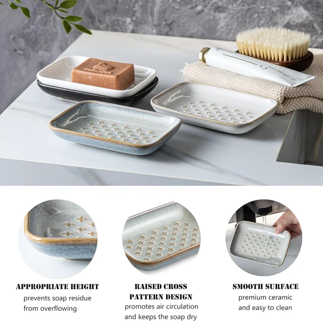 Alt view image 3 of 7 - CozyNestFinds Soap Dish, Shower Soap Holder, Ceramic Soap Dishes for Bar Soap Sponge Shampoo, Soap Saver Tray for Bathroom Kitchen Sink Counter, 5.5 Inch, Gray