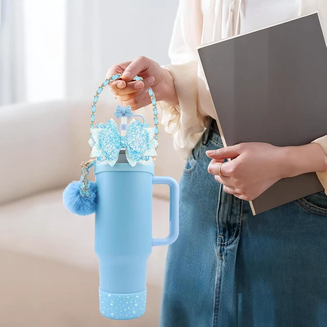 Alt view image 4 of 7 - CozyNestFinds Bling Accessories for Stanley Cup 40oz & 30oz Tumbler including Silicone Cute Bow Straw Topper Cover, Silicone Boot for Stanley Cup,Leather Water Bottle Handle Strap, Charms