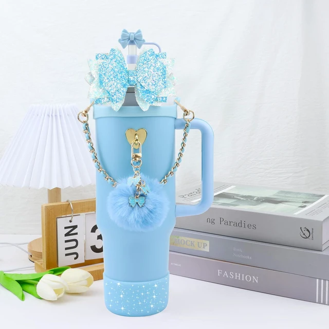 Alt view image 6 of 7 - CozyNestFinds Bling Accessories for Stanley Cup 40oz & 30oz Tumbler including Silicone Cute Bow Straw Topper Cover, Silicone Boot for Stanley Cup,Leather Water Bottle Handle Strap, Charms