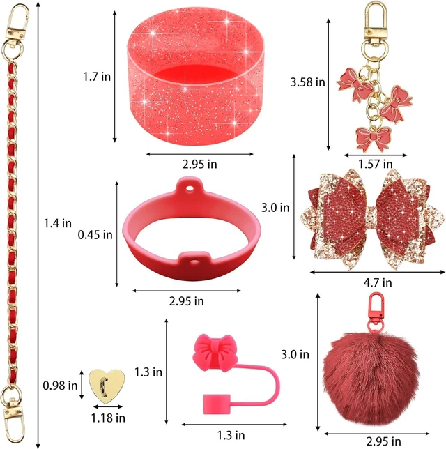 Alt view image 3 of 7 - CozyNestFinds Bling Accessories for Stanley Cup 40oz & 30oz Tumbler including Silicone Cute Bow Straw Topper Cover, Silicone Boot for Stanley Cup,Leather Water Bottle Handle Strap, Charms