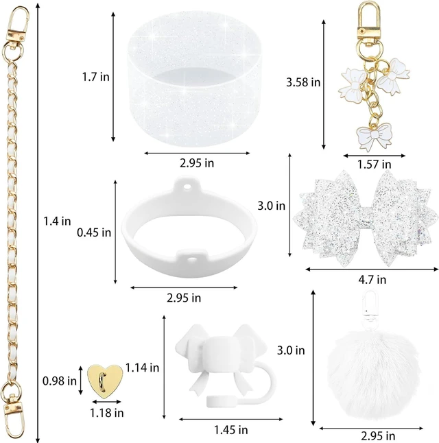 Alt view image 3 of 7 - CozyNestFinds Bling Accessories for Stanley Cup 40oz & 30oz Tumbler including Silicone Cute Bow Straw Topper Cover, Silicone Boot for Stanley Cup,Leather Water Bottle Handle Strap, Charms