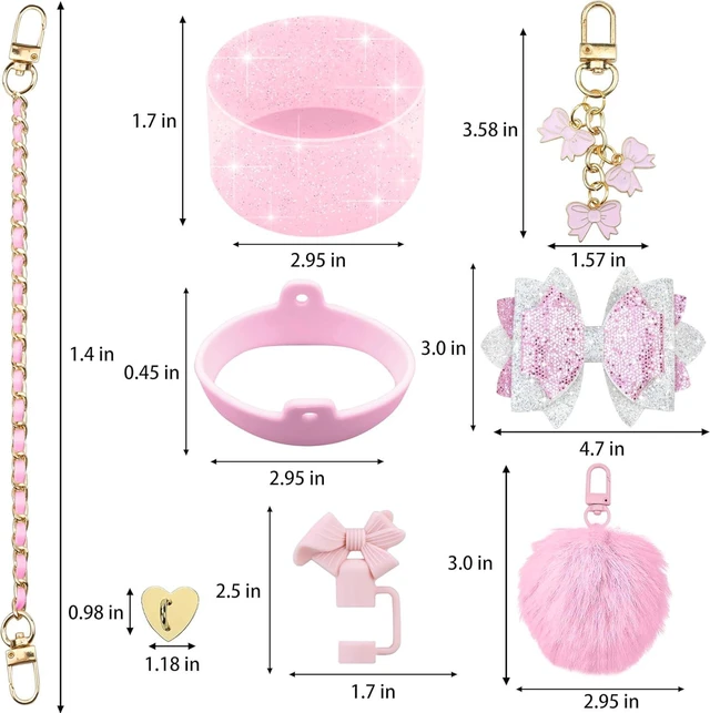 Alt view image 3 of 7 - CozyNestFinds Bling Accessories for Stanley Cup 40oz & 30oz Tumbler including Silicone Cute Bow Straw Topper Cover, Silicone Boot for Stanley Cup,Leather Water Bottle Handle Strap, Charms