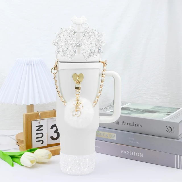 Alt view image 6 of 7 - CozyNestFinds Bling Accessories for Stanley Cup 40oz & 30oz Tumbler including Silicone Cute Bow Straw Topper Cover, Silicone Boot for Stanley Cup,Leather Water Bottle Handle Strap, Charms