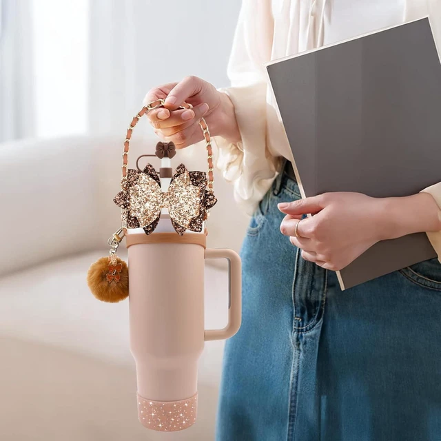 Alt view image 4 of 7 - CozyNestFinds Bling Accessories for Stanley Cup 40oz & 30oz Tumbler including Silicone Cute Bow Straw Topper Cover, Silicone Boot for Stanley Cup,Leather Water Bottle Handle Strap, Charms