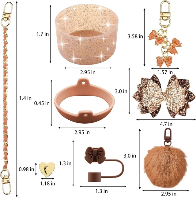Alt view image 3 of 7 - CozyNestFinds Bling Accessories for Stanley Cup 40oz & 30oz Tumbler including Silicone Cute Bow Straw Topper Cover, Silicone Boot for Stanley Cup,Leather Water Bottle Handle Strap, Charms