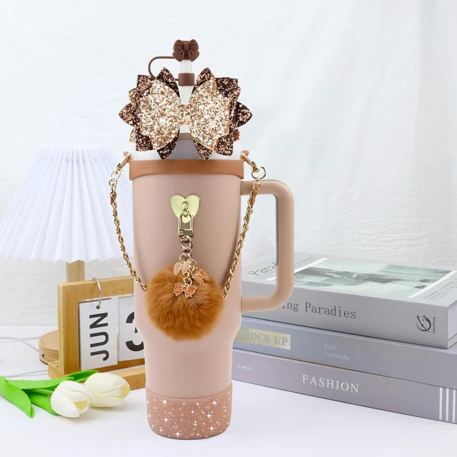 Alt view image 6 of 7 - CozyNestFinds Bling Accessories for Stanley Cup 40oz & 30oz Tumbler including Silicone Cute Bow Straw Topper Cover, Silicone Boot for Stanley Cup,Leather Water Bottle Handle Strap, Charms