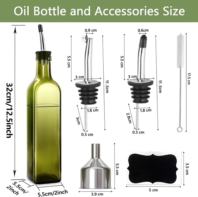 Alt view image 2 of 7 - 2-Piece Glass Olive Oil & Vinegar Dispenser Set 500ml Bottles with Stainless Steel Pourers, 4 Labels, Brush & Funnel, Kitchen Cruet Set