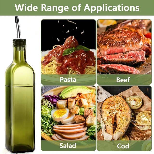 Alt view image 4 of 7 - 2-Piece Glass Olive Oil & Vinegar Dispenser Set 500ml Bottles with Stainless Steel Pourers, 4 Labels, Brush & Funnel, Kitchen Cruet Set