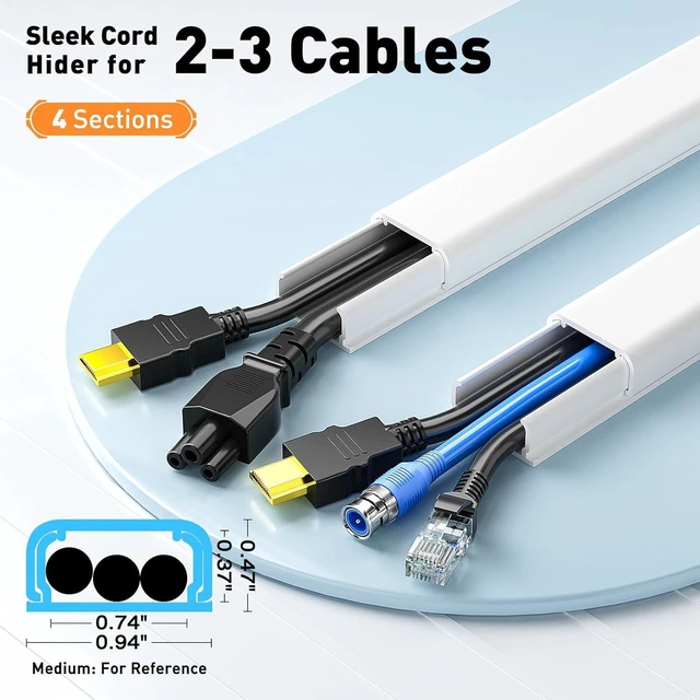 Alt view image 2 of 7 - CozyNestF TV Cord Hider, Cord Covers for 2-3 Wires on Wall Paintable Cable Hider Wire Covers for Cords Easier Setup Wire Hiders for TV on Wall Cable Cover Management to Hide Wires W0.94H0.47in White