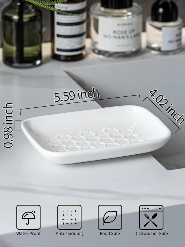 Alt view image 2 of 7 - CozyNestFinds Soap Dish for Shower, Bar Soap Holder, Ceramic Soap Dishes for Bar Soap, Sponge Holder Soap Saver Soap Tray for Bathroom Kitchen Sink, 5.5 Inch, White
