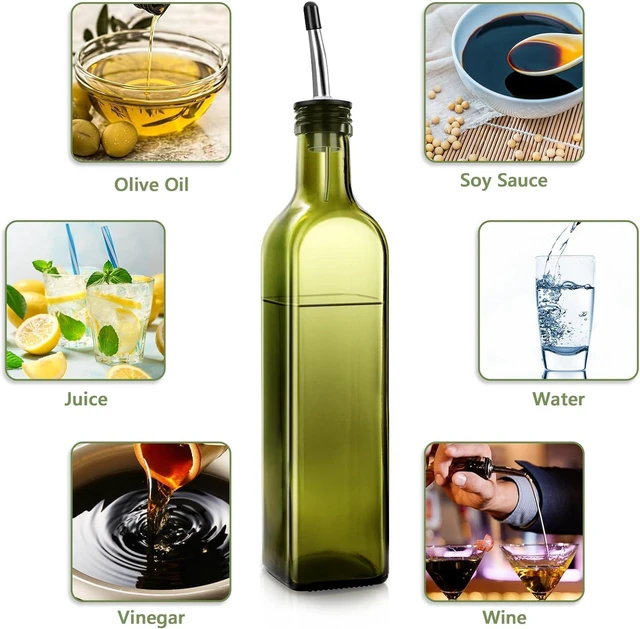 Alt view image 5 of 7 - 2-Piece Glass Olive Oil & Vinegar Dispenser Set 500ml Bottles with Stainless Steel Pourers, 4 Labels, Brush & Funnel, Kitchen Cruet Set
