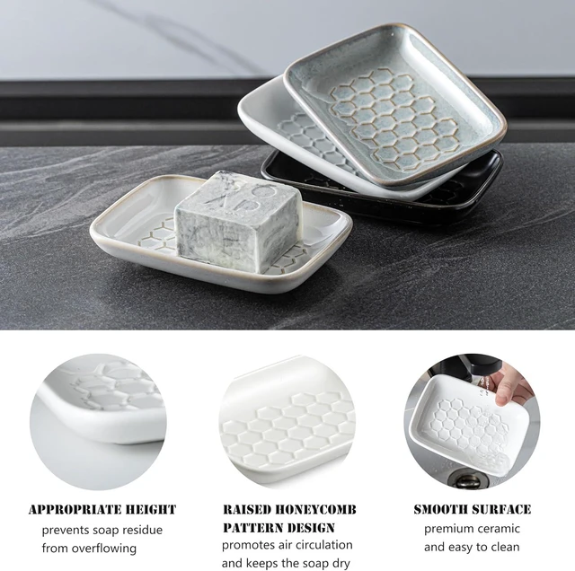 Alt view image 4 of 7 - CozyNestFinds Soap Dish for Shower, Bar Soap Holder, Ceramic Soap Dishes for Bar Soap, Sponge Holder Soap Saver Soap Tray for Bathroom Kitchen Sink, 5.5 Inch, White