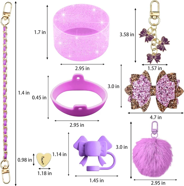 Alt view image 3 of 7 - CozyNestFinds Bling Accessories for Stanley Cup 40oz & 30oz Tumbler including Silicone Cute Bow Straw Topper Cover, Silicone Boot for Stanley Cup,Leather Water Bottle Handle Strap, Charms