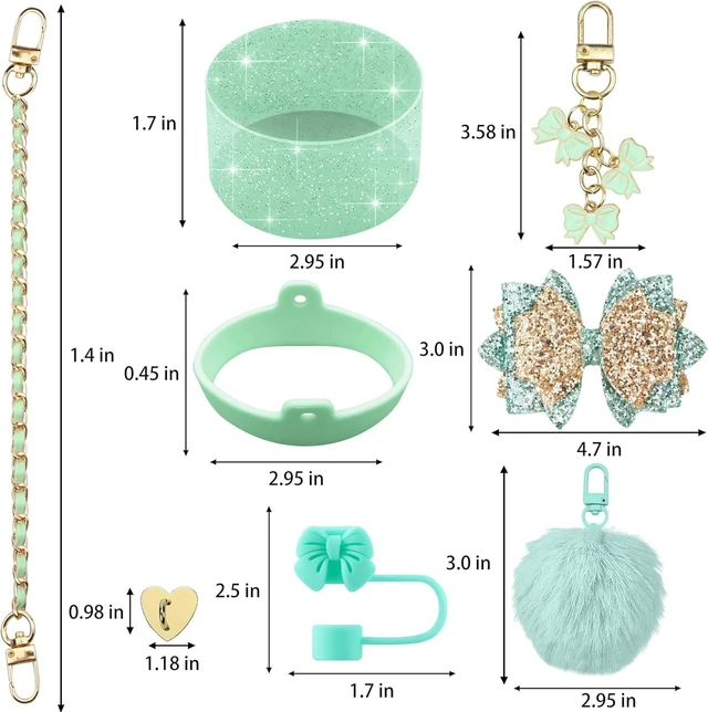 Alt view image 3 of 7 - CozyNestFinds Bling Accessories for Stanley Cup 40oz & 30oz Tumbler including Silicone Cute Bow Straw Topper Cover, Silicone Boot for Stanley Cup,Leather Water Bottle Handle Strap, Charms