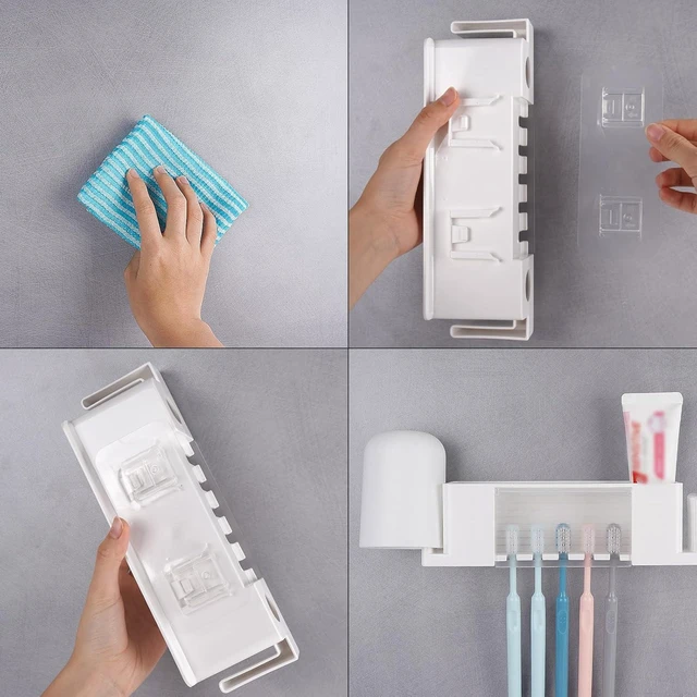 Alt view image 3 of 7 - CozyNestFinds 5 Slots Wall Mount Toothbrush Holder with Cover, Self Adhesive Toothbrush Storage Organizer for Shower, Toothpaste & Toothbrush Hanger for Bathroom, Medicine Cabinet, Dorm (White Large)