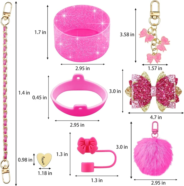 Alt view image 3 of 7 - CozyNestFinds Bling Accessories for Stanley Cup 40oz & 30oz Tumbler including Silicone Cute Bow Straw Topper Cover, Silicone Boot for Stanley Cup,Leather Water Bottle Handle Strap, Charms