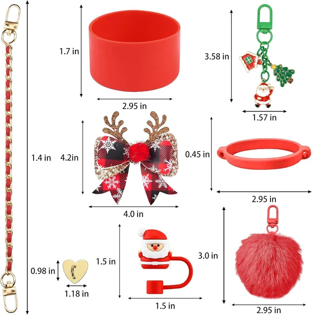Alt view image 3 of 7 - CozyNestFinds Christmas Accessories for Stanley 40oz & 30oz Tumblers - Silicone Santa Straw Cover, Boot, Leather Handle Strap & Charms, Red/Green