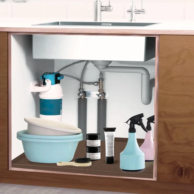Alt view image 7 of 7 - CozyNestFinds Under Sink Mat 10"x16" Under Sink Mats for Kitchen, Silicone Waterproof Under Sink Liner, Sink Cabinet Organizer Tray with Drain Hole