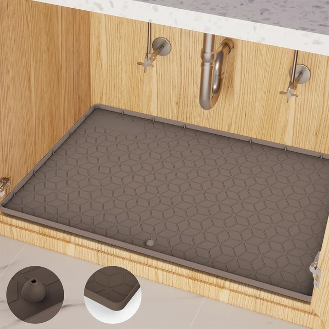 Alt view image 6 of 7 - CozyNestFinds Under Sink Mats 14"x22" for Kitchen,Silicone Waterproof Liner,Sink Silicone Tray with Drain Hole,Storage and Organizers,Cabinet and Counter Protector,Litter Mat,Pet Cat Puppy Essentials