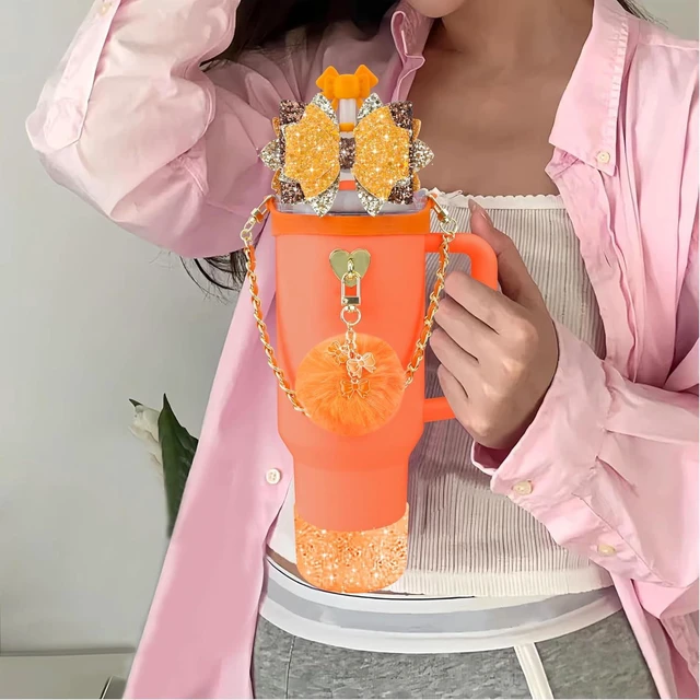 Alt view image 4 of 7 - CozyNestFinds Bling Accessories for Stanley Cup 40oz & 30oz Tumbler including Silicone Cute Bow Straw Topper Cover, Silicone Boot for Stanley Cup,Leather Water Bottle Handle Strap, Charms