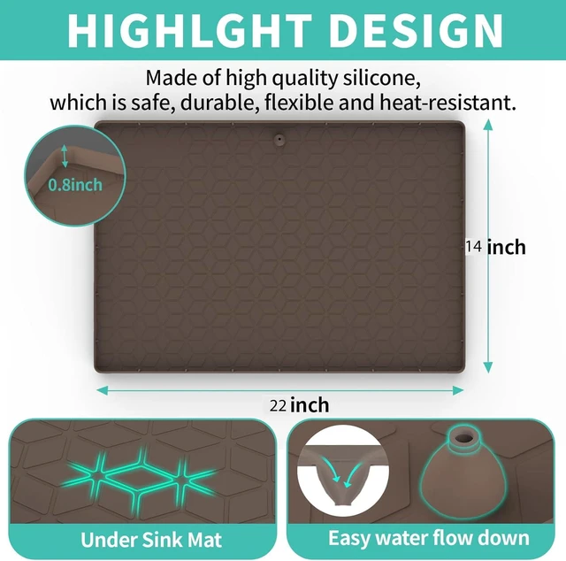 Alt view image 7 of 7 - CozyNestFinds Under Sink Mats 14"x22" for Kitchen,Silicone Waterproof Liner,Sink Silicone Tray with Drain Hole,Storage and Organizers,Cabinet and Counter Protector,Litter Mat,Pet Cat Puppy Essentials