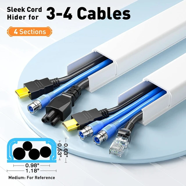 Alt view image 2 of 7 - CozyNestF Cord Covers for 3-4 Wires on Wall, 56.7in Cord Hider Wire Covers for Cords on Wall Self-Adhesive Cable Hider Cable Cover Easy Set-up TV Cords Hiders Walls 4X L14.2 W1.18 H0.63in White