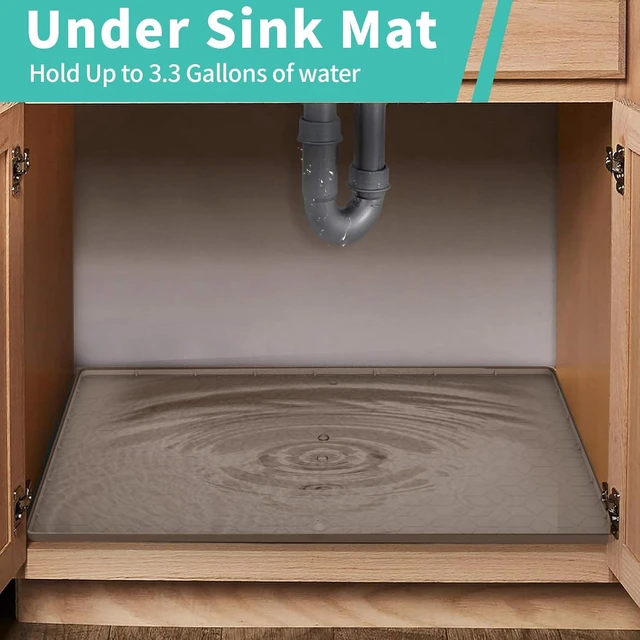 Alt view image 4 of 7 - CozyNestFinds Under Sink Mat 10"x16" Under Sink Mats for Kitchen, Silicone Waterproof Under Sink Liner, Sink Cabinet Organizer Tray with Drain Hole