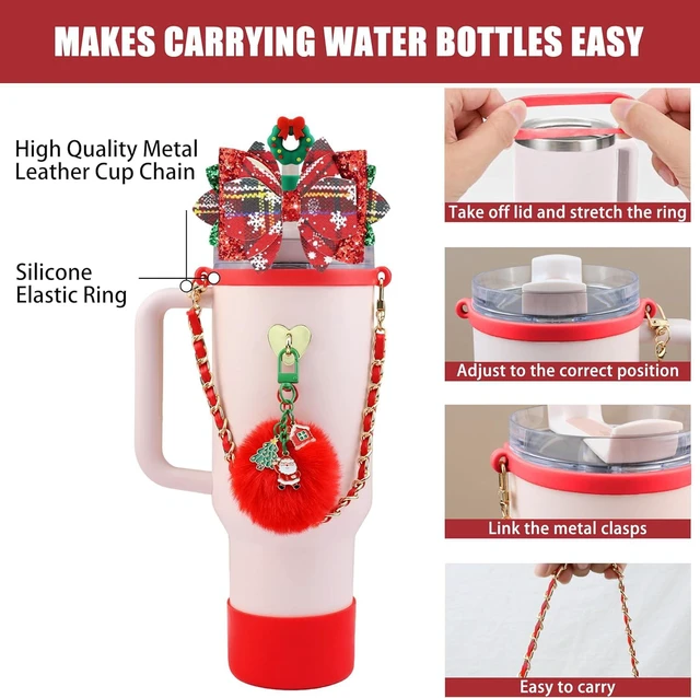 Alt view image 2 of 7 - CozyNestFinds Bling Accessories for Stanley Cup 40oz & 30oz Tumbler including Silicone Cute Bow Straw Topper Cover, Silicone Boot for Stanley Cup,Leather Water Bottle Handle Strap, Charms