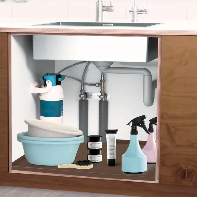 Alt view image 7 of 7 - CozyNestFinds Under Sink Mat 10"x16" Under Sink Mats for Kitchen, Silicone Waterproof Under Sink Liner, Sink Cabinet Organizer Tray with Drain Hole