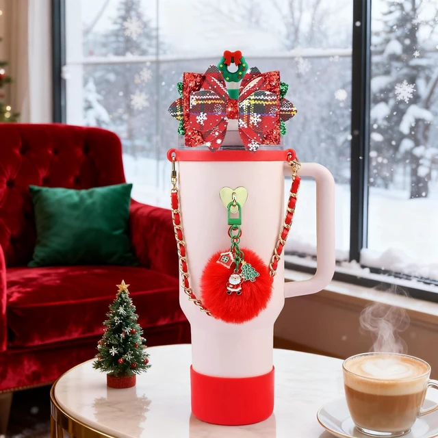 Alt view image 4 of 7 - CozyNestFinds Bling Accessories for Stanley Cup 40oz & 30oz Tumbler including Silicone Cute Bow Straw Topper Cover, Silicone Boot for Stanley Cup,Leather Water Bottle Handle Strap, Charms