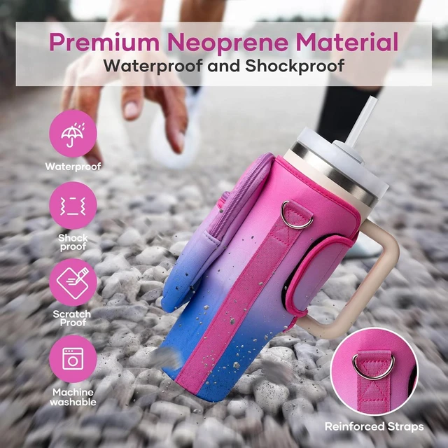 Alt view image 4 of 7 - CozyNestFinds Water Bottle Carrier Bag for Stanley Cup 40/30oz with Phone Holder Pockets,Neoprene Water Bottle Cross-body Bag with Adjustable Shoulder & Hand Strap Stanley Cup Accessories