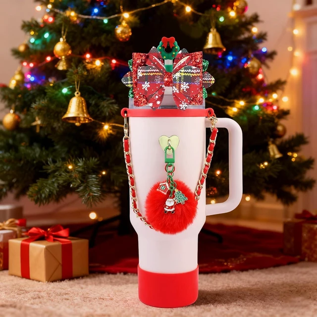 Alt view image 7 of 7 - CozyNestFinds Bling Accessories for Stanley Cup 40oz & 30oz Tumbler including Silicone Cute Bow Straw Topper Cover, Silicone Boot for Stanley Cup,Leather Water Bottle Handle Strap, Charms