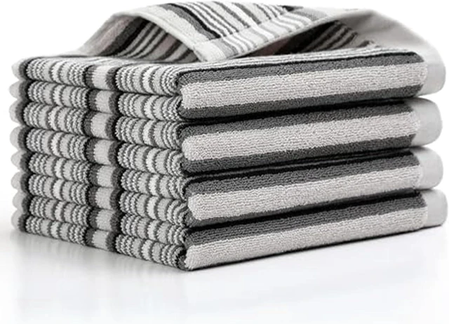 Main image of Premium Cotton Kitchen Dish Towels for Drying Dishes, Large 16" x 26" Highly Absorbent Thick Hand Towels with Hanging Loop, 4 Pcs Gray