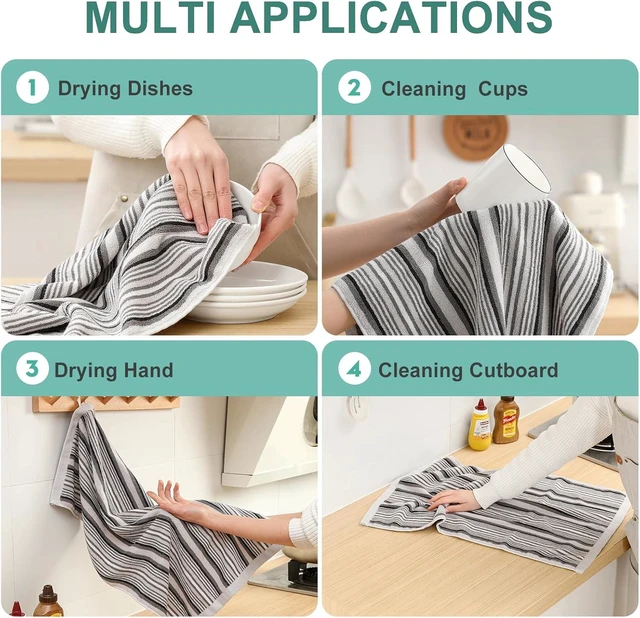 Alt view image 4 of 7 - Premium Cotton Kitchen Dish Towels for Drying Dishes, Large 16" x 26" Highly Absorbent Thick Hand Towels with Hanging Loop, 4 Pcs Gray