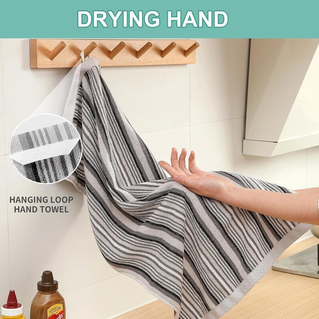 Alt view image 5 of 7 - Premium Cotton Kitchen Dish Towels for Drying Dishes, Large 16" x 26" Highly Absorbent Thick Hand Towels with Hanging Loop, 4 Pcs Gray