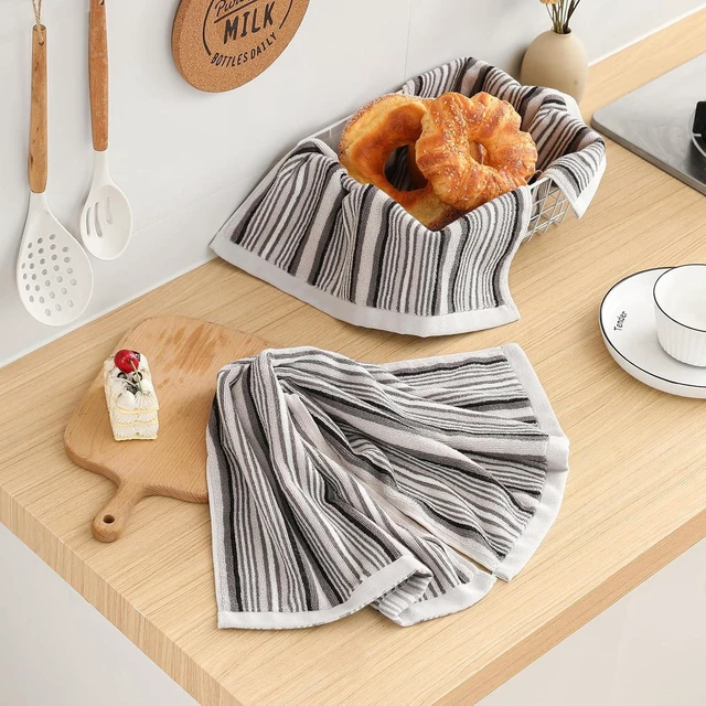 Alt view image 7 of 7 - Premium Cotton Kitchen Dish Towels for Drying Dishes, Large 16" x 26" Highly Absorbent Thick Hand Towels with Hanging Loop, 4 Pcs Gray