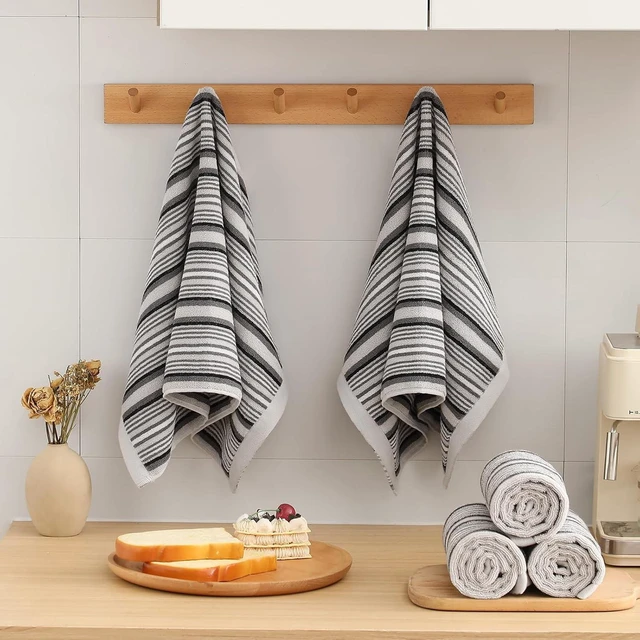 Alt view image 6 of 7 - Premium Cotton Kitchen Dish Towels for Drying Dishes, Large 16" x 26" Highly Absorbent Thick Hand Towels with Hanging Loop, 4 Pcs Gray