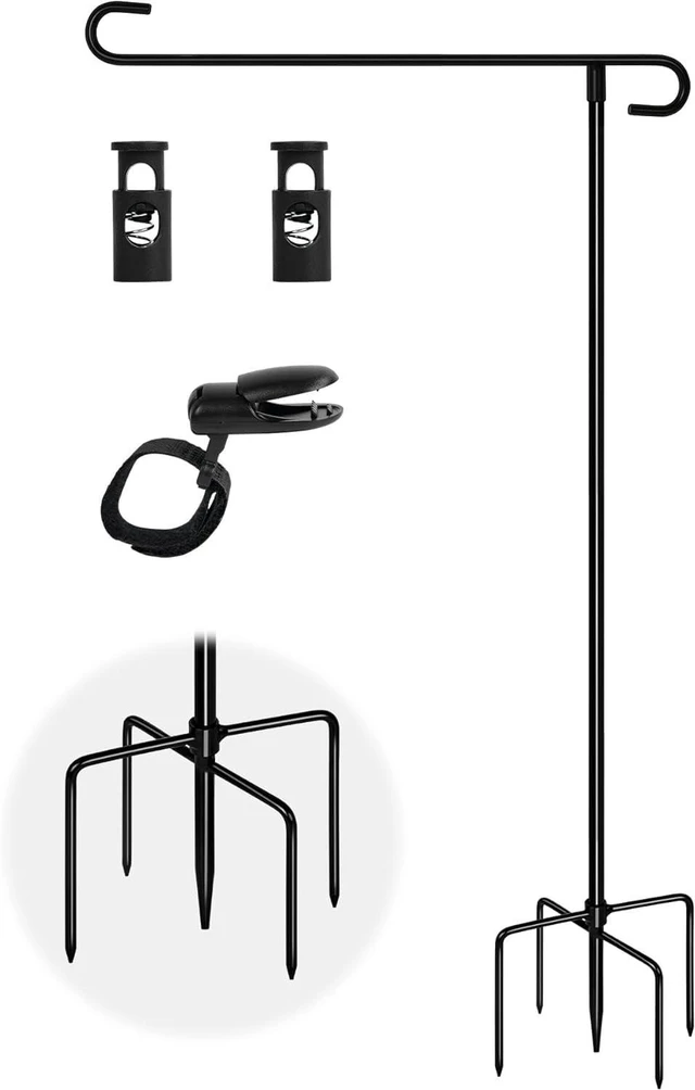 Main image of Garden Flag Holder with 5 Prong Base,Stable Design Garden Flag Stand for Outside,S type Yard Flags Holder with Clip and Spring Stopper for Porch Yard Decorations Outdoor