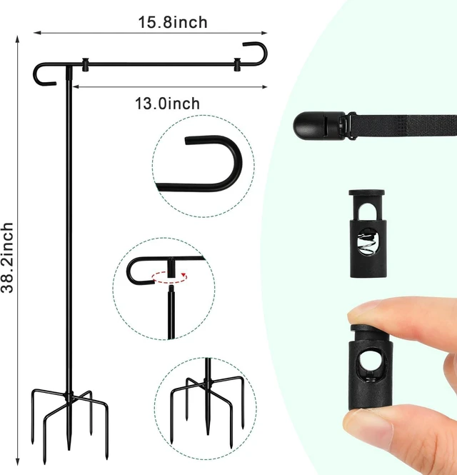 Alt view image 5 of 7 - Garden Flag Holder with 5 Prong Base,Stable Design Garden Flag Stand for Outside,S type Yard Flags Holder with Clip and Spring Stopper for Porch Yard Decorations Outdoor