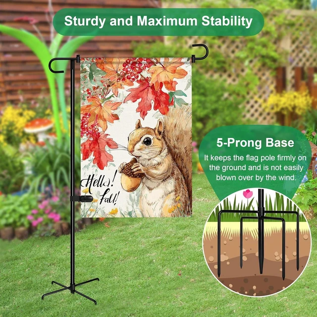 Alt view image 3 of 7 - Garden Flag Holder with 5 Prong Base,Stable Design Garden Flag Stand for Outside,S type Yard Flags Holder with Clip and Spring Stopper for Porch Yard Decorations Outdoor