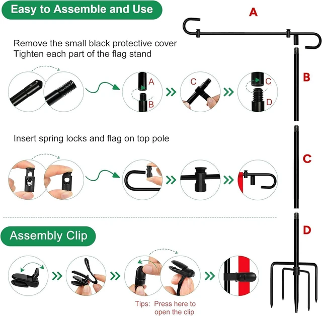 Alt view image 7 of 7 - Garden Flag Holder with 5 Prong Base,Stable Design Garden Flag Stand for Outside,S type Yard Flags Holder with Clip and Spring Stopper for Porch Yard Decorations Outdoor