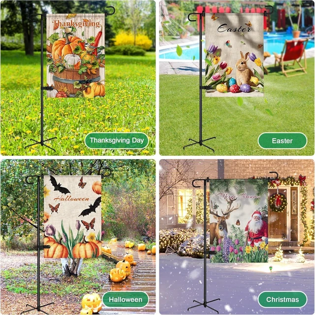 Alt view image 6 of 7 - Garden Flag Holder with 5 Prong Base,Stable Design Garden Flag Stand for Outside,S type Yard Flags Holder with Clip and Spring Stopper for Porch Yard Decorations Outdoor